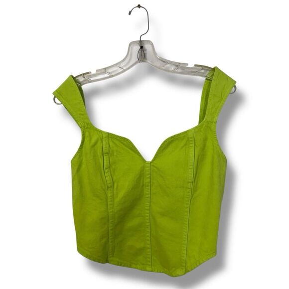 Mara Hoffman Milla Cropped Denim Top Lime Green Sweetheart Organic Cotton Size 0 - Picture 1 of 7